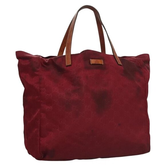 GUCCI GG Canvas Tote Bag Nylon Red 282439 Auth 114411 - Picture 1 of 16